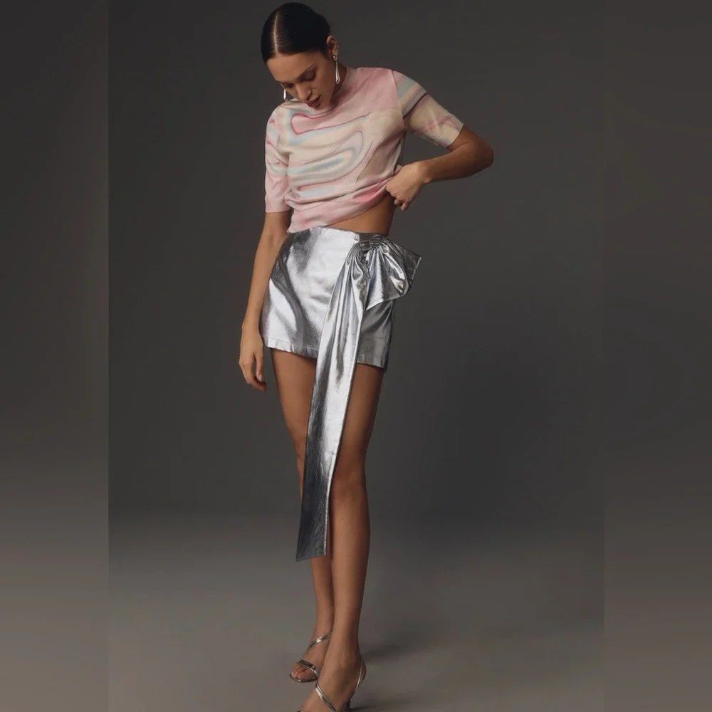 Anthropologie Short Sleeve Sweater Small Multicolor Swirl Marble Print Crewneck - Picture 8 of 16